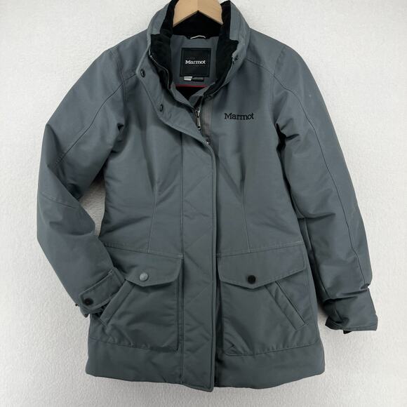MARMOT Jacket Womens XS Geneva 700 Down Insulated Fleece Lined Softshell Gray - Picture 1 of 16